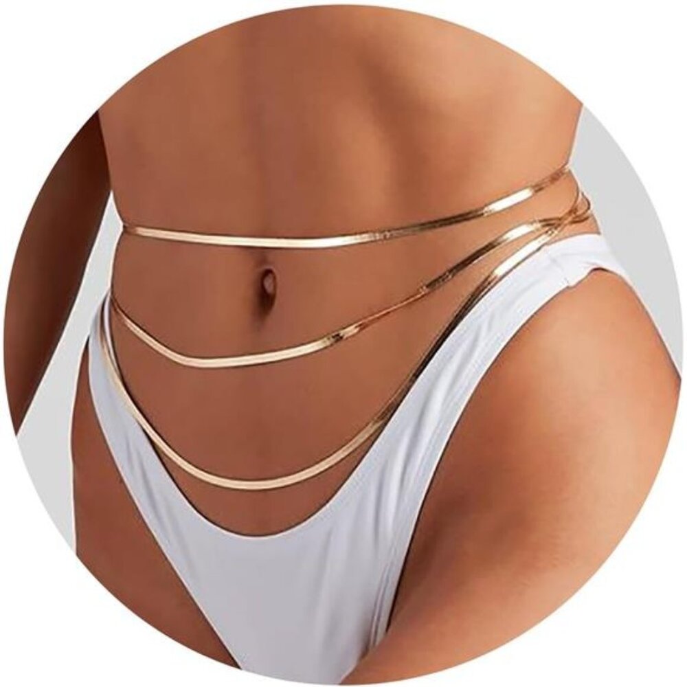 ✨ 4-Piece Gold Waist Chain Set | 18K Plated Belly Chains, Layered Body Jewelry
